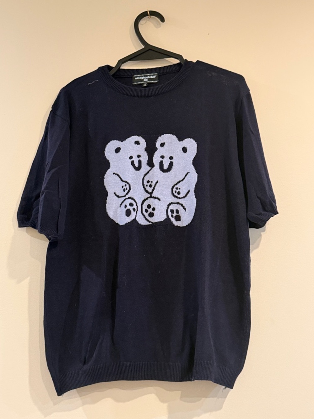 Navy Knit Tee with Twin Bear Motif